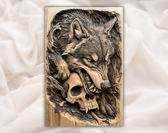 Wolf Skull 3D Relief STL for CNC Router | Gothic Predator Wall Art Wood Carving Panel | Dark Wildlife Decor | 3D Print