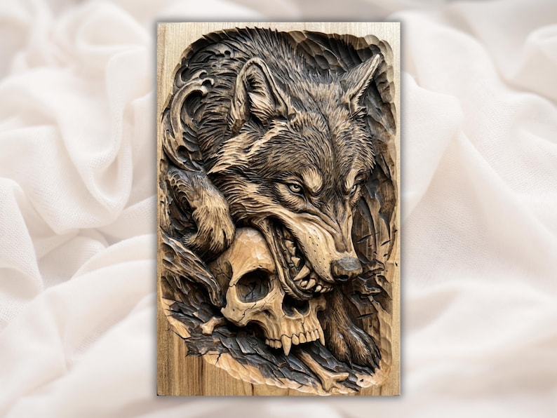 Wolf Skull 3D Relief STL for CNC Router