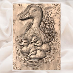 Mother Duck and Ducklings 3D Relief STL view 3