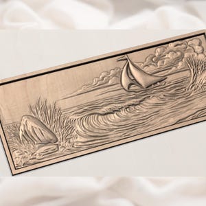 Sailboat Ocean Waves STL Relief view 2