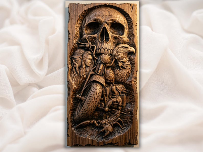 Biker Skull Motorcycle 3D Relief STL