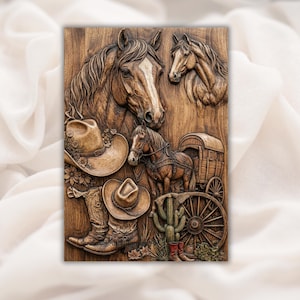 Western Horses Collage 3D Relief STL view 1