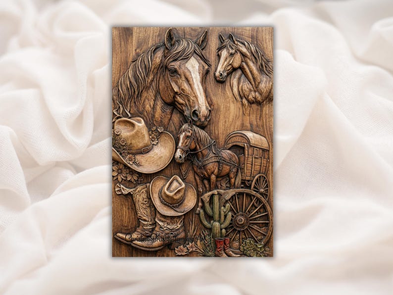 Western Horses Collage 3D Relief STL