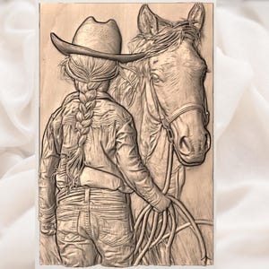 Cowgirl & Horse 3D Relief STL view 2