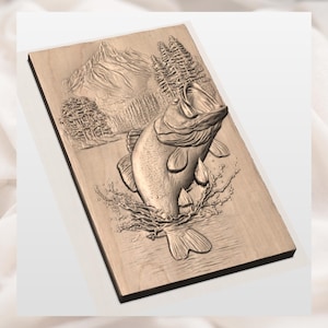 Jumping Bass Fish 3D Relief STL view 2