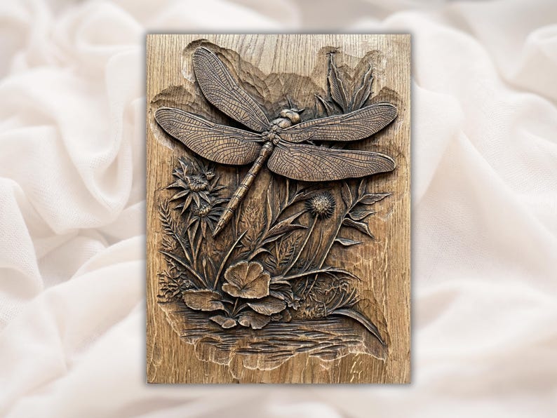 Dragonfly Floral 3D Relief STL File