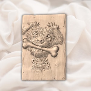 Cute Dog With Bone 3D Relief STL view 2