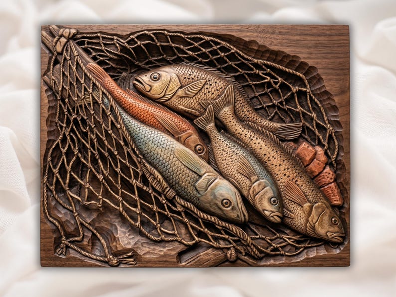 Fish in Net 3D Relief STL
