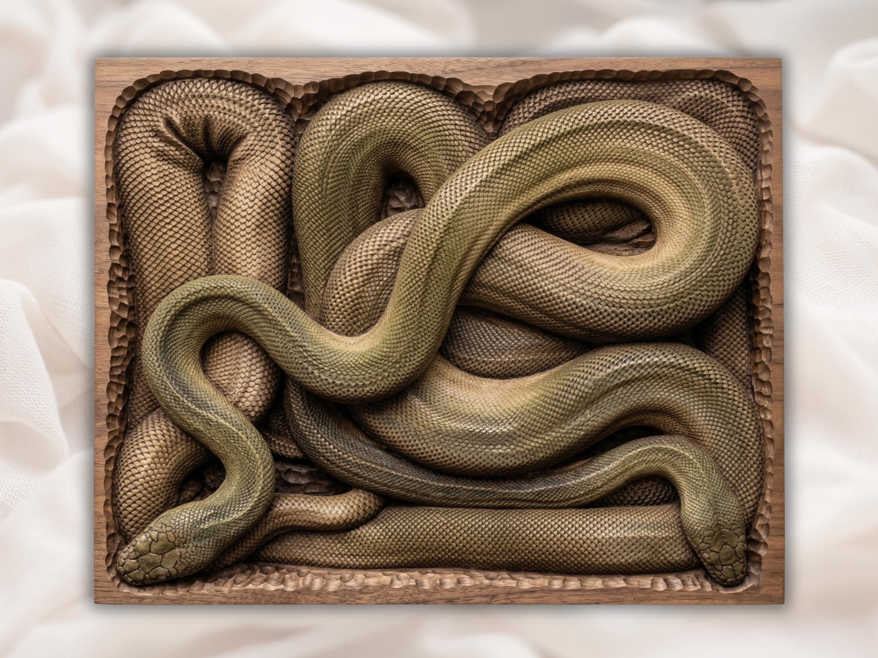 Coiled Snake 3D Relief STL | Realistic Serpent Wood Carving Panel ...