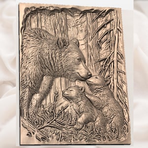 Bear & Cubs 3D Relief STL for CNC Router view 3