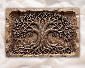 Painel de Arte de Parede Espiritual Árvore da Vida | Escultura em Relevo de Geometria Sagrada | Design de Relevo CNC de Árvore Mística | Painel Decorativo de Sabedoria, Harmonia e Eternidade