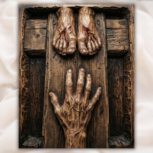 Crucifixion Cross Feet & Hand 3D Relief STL view 1