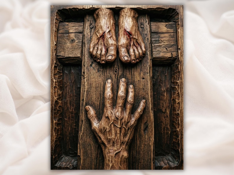 Crucifixion Cross Feet & Hand 3D Relief STL