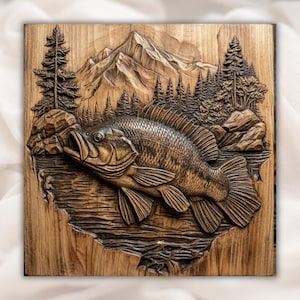 Bass Fish 3D Relief STL view 1