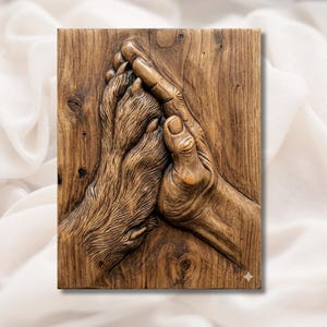 Hand Holding Dog Paw 3D Relief STL view 1