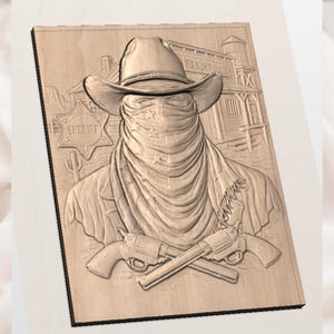 Outlaw Sheriff Cowboy 3D Relief STL view 2