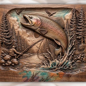 Trout Fishing Scene STL view 1