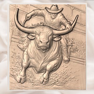 Rodeo Bull Rider 3D Relief STL view 3
