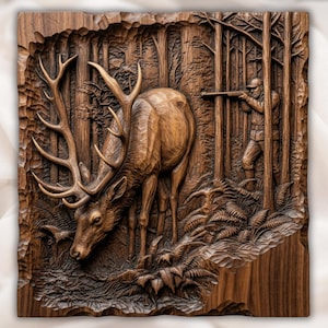 Elk Hunting Scene STL view 1