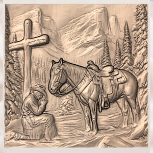 Cowboy Prayer Horse STL Relief view 3