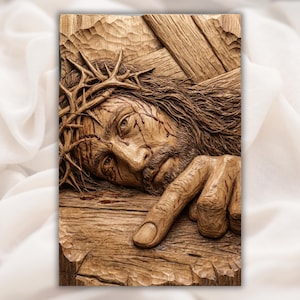 Jesus Crown of Thorns on Cross 3D Relief STL view 1