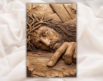 Jesus Crown of Thorns on Cross 3D Relief STL | Crucifixion Bible Scene CNC Router Wood Carving Panel | Christian Bas-Relief