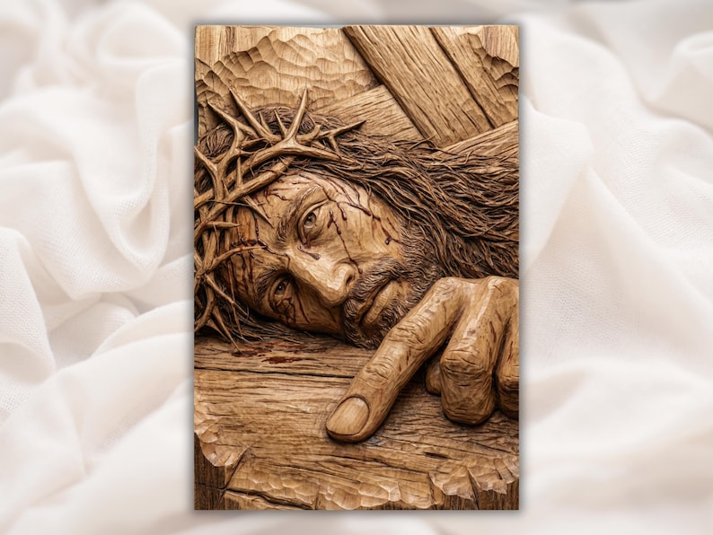 Jesus Crown of Thorns on Cross 3D Relief STL