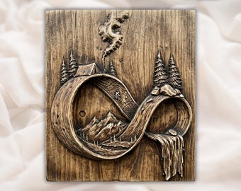 Infinity Mountain STL Relief | Adventure Nature 3D Carving File for CNC Router | Waterfall Forest Landscape Wall Art | Home Decor
