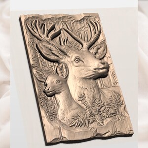 Buck & Doe Deer 3D Relief STL view 3