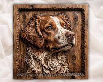 Brittany Spaniel Dog Love STL  | Realistic Pet Carving | Cabin Wall Art Decor | Woodland Dog Portrait  | Gift For Dog Lovers