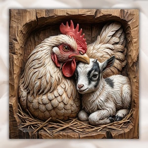 Hen and Baby Goat 3D Relief STL File view 1