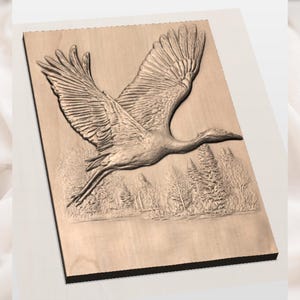 Flying Heron 3D Relief STL view 3