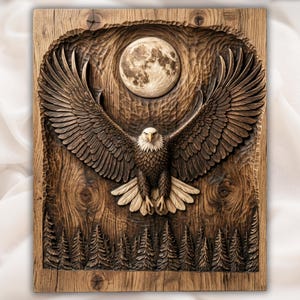 Bald Eagle Moon 3D Relief STL view 1