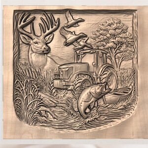 Farm Hunting Fishing 3D Relief STL view 3