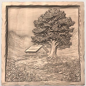 Cabin Mountain Landscape 3D Relief STL for CNC Router view 3