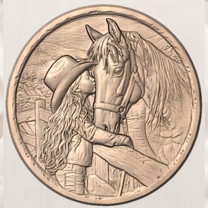 Cowgirl and Horse 3D Relief STL for CNC Router view 3