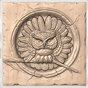 Owl Relief STL view 3