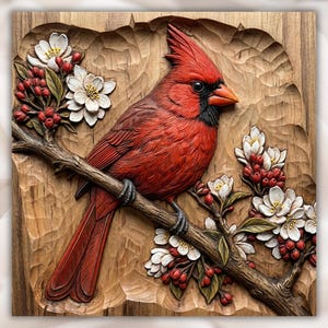 Cardinal with Blossoms Relief STL view 1