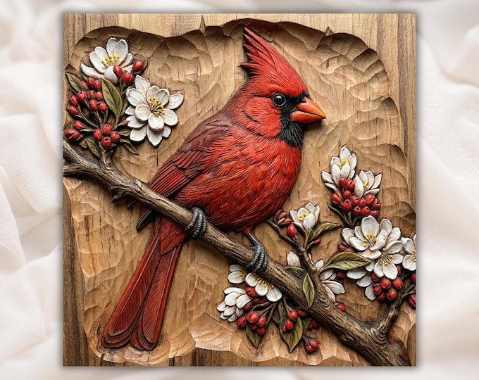 Cardinal With Blossoms Relief STL | CNC Router 3D Carving Model ...