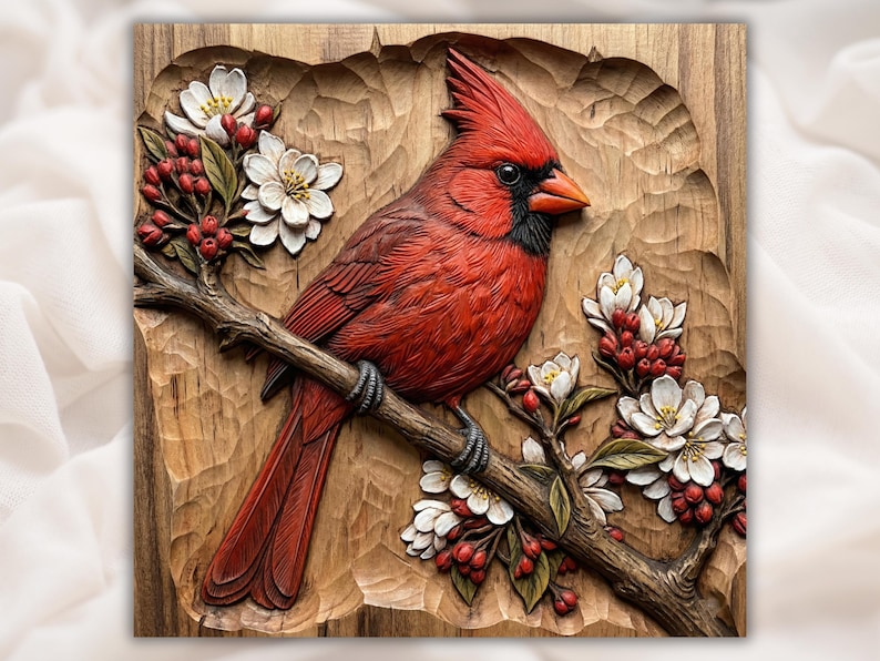 Cardinal with Blossoms Relief STL