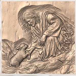 Jesus With Lamb 3D Relief STL view 3