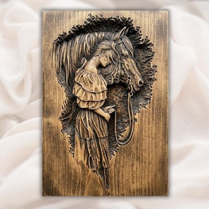 Girl With Horse STL Relief view 1