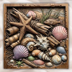 Seashells & Starfish 3D Relief STL for CNC Router view 1