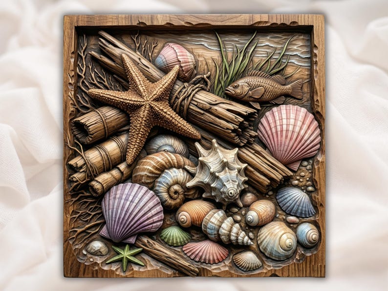 Seashells & Starfish 3D Relief STL for CNC Router