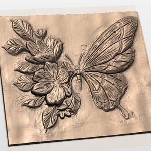 Butterfly and Flowers 3D Relief STL File view 2
