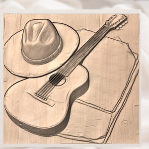 Cowboy Guitar 3D Relief STL view 3