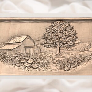 Rustic Barn Farmhouse 3D Relief STL view 3