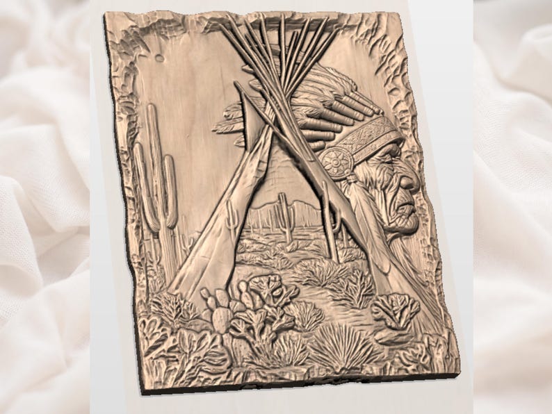 Südwestlichen Tipi-Wüste STL | Kopfschmuck Elder Relief CNC-Datei | Kaktus Mesa Holzschnitzerei | Rustikale Hüttenwandtafel | Kaktus Sonnenuntergang Dekor Bild 2