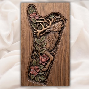 Stag and Wildflower Bas Relief STL view 1