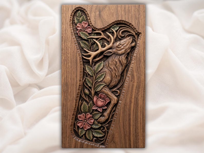 Stag and Wildflower Bas Relief STL